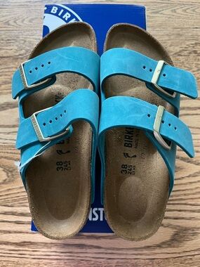 Birkenstock Arizona Oiled Leather Biscay Bay Gold Buckle Narrow NEW!!